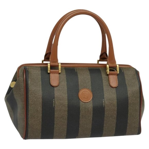 FENDI Pecan Canvas Hand Bag Brown Gold Auth 119578 - Picture 1 of 16